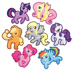 Size: 776x745 | Tagged: safe, artist:buttercupbabyppg, applejack, derpy hooves, fluttershy, pinkie pie, rainbow dash, rarity, twilight sparkle, pegasus, pony, g4, female, mane six, mare, simple background, transparent background