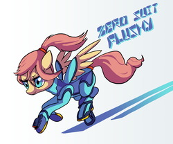 Size: 3600x3000 | Tagged: safe, artist:docwario, fluttershy, pony, g4, crossover, female, high res, metroid, samus aran, solo, zero suit