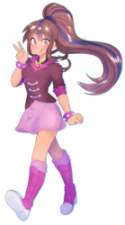 Size: 1067x1920 | Tagged: safe, artist:deerieres, sonata dusk, human, g4, alternate hair color, clothes, female, human coloration, humanized, natural hair color, peace sign, skirt, solo, tongue out