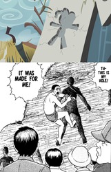 Size: 1920x2978 | Tagged: safe, human, g4, the lost treasure of griffonstone, boxers, clothes, dialogue, glasses, hat, hole in the wall, implied pinkie pie, junji ito, manga, speech bubble, the enigma of amigara fault, underwear