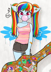 Size: 1535x2168 | Tagged: safe, artist:sigpi, rainbow dash, anthro, g4, ambiguous facial structure, bubblegum, clothes, female, solo, tank top