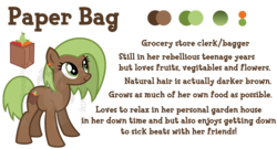 Size: 4510x2441 | Tagged: safe, artist:partypievt, oc, oc only, oc:paper bag, adoptable, fruit, paper bag, piercing, reference sheet, simple background, solo, transparent background, watermark