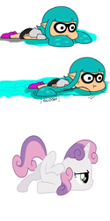 Size: 500x1000 | Tagged: safe, anonymous artist, sweetie belle, inkling, g4, comparison, scootie belle, scooting, sloosh, splatoon