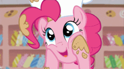 Size: 763x424 | Tagged: safe, screencap, pinkie pie, earth pony, pony, g4, season 5, the lost treasure of griffonstone, animated, bust, cheek squish, chef's hat, cute, diapinkes, excited, female, gif, hat, mare, ponk, portrait, reversed, solo, squishy cheeks, toque