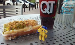 Size: 1024x614 | Tagged: safe, artist:drpain, flash sentry, g4, flash sentry adventures, food, gas station, hot dog, irl, photo, qt, quiktrip, soda, solo, toy