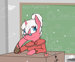 Size: 2558x2108 | Tagged: safe, artist:erthilo, oc, oc only, oc:steel cherry, fallout equestria, /foe/, classroom, high res, solo, steel ranger scribe