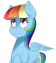 Size: 840x951 | Tagged: safe, artist:sourspot, rainbow dash, g4, alternate hairstyle, blushing, cute, female, manebow sparkle, solo