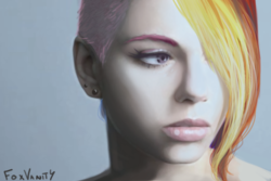 Size: 1024x683 | Tagged: safe, artist:foxvanity, rainbow dash, human, g4, hair over one eye, humanized, realistic