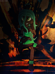 Size: 1559x2077 | Tagged: dead source, safe, artist:asika-aida, queen chrysalis, equestria girls, g4, equestria girls-ified, female, sitting, solo