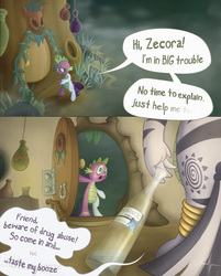 Size: 883x1098 | Tagged: safe, artist:cybikum, rarity, spike, zecora, hybrid, zebra, g4, alcohol, character to character, comic, drunk, female to male, poison joke, rule 63, transformation, transgender transformation, vodka