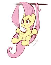 Size: 978x1255 | Tagged: safe, artist:imalou, fluttershy, pony, g4, cute, female, mare, prehensile mane, shyabetes, solo, swing