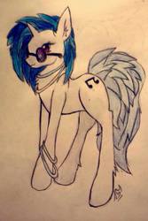 Size: 640x960 | Tagged: safe, artist:serenity, dj pon-3, vinyl scratch, pony, unicorn, g4, female, glowstick, solo, traditional art