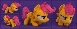 Size: 5706x2191 | Tagged: safe, artist:zizzaz, scootaloo, pegasus, pony, g4, cute, irl, multiple views, photo, plushie, sneaking