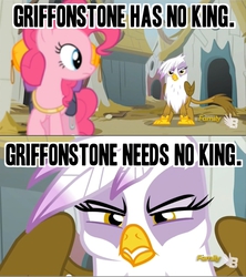 Size: 621x698 | Tagged: safe, edit, edited screencap, screencap, gilda, pinkie pie, earth pony, griffon, pony, g4, the lost treasure of griffonstone, duo, female, griffonstone, lord of the rings, mare, screencap comic, the fellowship of the ring