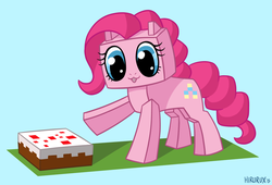 Size: 3300x2250 | Tagged: safe, artist:hirurux, pinkie pie, earth pony, pony, g4, cake, female, high res, minecraft, solo