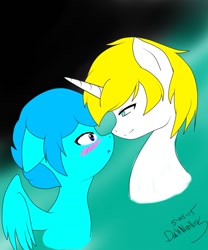 Size: 816x979 | Tagged: safe, artist:darkneovirus, oc, oc only, oc:cupie cake, oc:hornycorn, pony, blue eyes, shipping