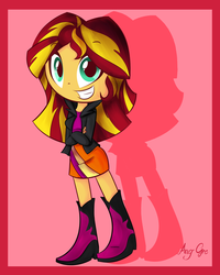 Size: 1200x1500 | Tagged: safe, artist:anggrc, sunset shimmer, equestria girls, g4, my little pony equestria girls: rainbow rocks, chibi, clothes, female, skirt, solo