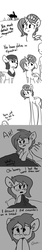 Size: 726x4356 | Tagged: safe, artist:tjpones, oc, oc only, oc:brownie bun, oc:richard, alicorn, giant crab, human, pony, horse wife, alicorn oc, armor, bed, comic, crying, cute, dream, floppy ears, frown, it was all a dream, long legs, monochrome, nightmare, open mouth, race swap, story, tall, wide eyes