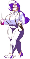 Size: 738x1428 | Tagged: source needed, safe, artist:sprite37, rarity, human, g4, bbw, breasts, busty rarity, coffee, female, humanized, plump, solo, walking