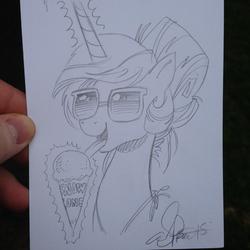 Size: 1024x1024 | Tagged: safe, artist:andy price, princess celestia, g4, female, snow cone, solo, sunglasses, traditional art