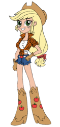 Size: 614x1302 | Tagged: safe, artist:edcom02, artist:jmkplover, applejack, human, equestria girls, g4, boots, clothes, cowboy boots, female, freckles, gloves, hat, humanized, shorts, simple background, solo, transparent background