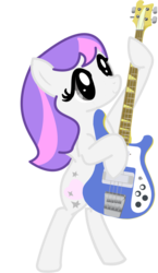 Size: 600x1037 | Tagged: safe, artist:amethystlullaby, oc, oc only, oc:amethyst lullaby, pony, bass guitar, bipedal, guitar, musical instrument, solo