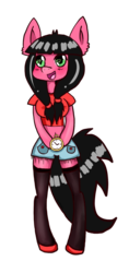 Size: 613x1303 | Tagged: safe, artist:moekonya, oc, oc only, oc:macdolia, anthro, anthro oc, belly button, clothes, heart eyes, pigtails, pocket watch, solo, time lady, wingding eyes