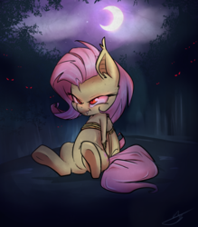 Size: 1400x1600 | Tagged: safe, artist:kyodashiro, fluttershy, bat pony, pony, g4, arm behind back, bondage, flutterbat, race swap, rope, rope bondage, sitting, solo, tied up