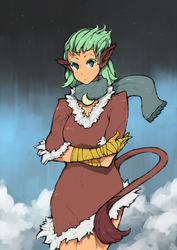 Size: 800x1131 | Tagged: safe, artist:ponythehorsey, greta, human, g4, the lost treasure of griffonstone, clothes, colored pupils, cute, eared humanization, female, gretadorable, humanized, scarf, solo, tailed humanization