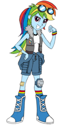 Size: 1402x2746 | Tagged: safe, artist:edcom02, artist:jmkplover, rainbow dash, human, spiders and magic: rise of spider-mane, equestria girls, g4, clothes, female, goggles, humanized, jacket, simple background, solo, spiders and magic iii: days of friendship past, transparent background