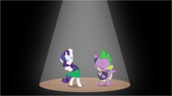 Size: 3600x2000 | Tagged: safe, artist:tizerfiction, rarity, spike, pony, g4, bipedal, clothes, dancing, dress, female, high res, male, ship:sparity, shipping, spotlight, straight, suit