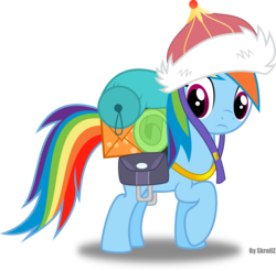 Size: 3001x2950 | Tagged: safe, artist:skrollz, rainbow dash, g4, the lost treasure of griffonstone, female, hat, high res, louz, mongolian shepherd hat, saddle bag, simple background, solo, transparent background, vector