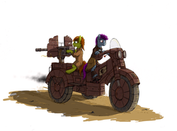 Size: 1264x933 | Tagged: safe, artist:eriada, oc, oc only, fallout equestria, gun, machine, motorcycle