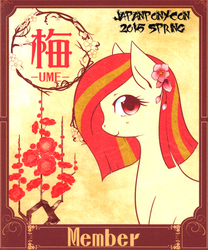 Size: 1280x1542 | Tagged: safe, artist:kolshica, oc, oc only, oc:poniko, badge, flower, flower in hair, japan ponycon, looking at you
