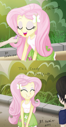 Size: 2337x4502 | Tagged: safe, artist:sumin6301, fluttershy, equestria girls, g4, candy, clothes, engrish, grammar error, high res, konglish, self insert, skirt, tank top