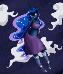 Size: 1280x1504 | Tagged: safe, artist:glacierclear, artist:glacierclear edits, artist:novaspark, color edit, edit, princess luna, anthro, unguligrade anthro, g4, bandeau, belly button, clothes, female, midriff, skirt, solo