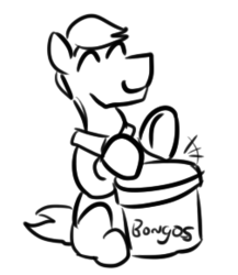 Size: 252x290 | Tagged: safe, artist:jargon scott, oc, oc only, oc:brownie bun, bongos, monochrome, musical instrument, rule 63