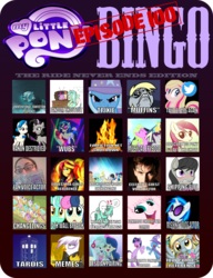 Size: 1900x2468 | Tagged: safe, idw, bon bon, derpy hooves, doctor whooves, gilda, lyra heartstrings, octavia melody, roseluck, sunset shimmer, sweetie drops, time turner, trixie, twilight sparkle, oc, oc:fluffle puff, griffon, pony, g4, slice of life (episode), /mlp/, bingo, brony, david tennant, doctor who, fandom, fanon, fimfiction, headcanon, hype, it's happening, it's over, male, meghan mccarthy, my little pony logo, nowacking, stallion, tardis, the ride never ends, wub