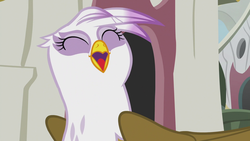 Size: 1920x1080 | Tagged: safe, screencap, gilda, griffon, g4, the lost treasure of griffonstone, behaving like a bird, birb, birds doing bird things, catbird, cute, eyes closed, faic, female, gilda is amused, gildadorable, griffons doing bird things, griffonstone, happy, laughing, open mouth, smiling, solo