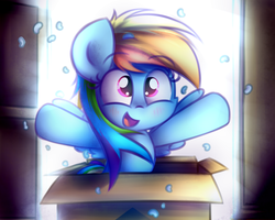 Size: 2000x1600 | Tagged: safe, artist:heavymetalbronyyeah, rainbow dash, pegasus, pony, g4, box, cute, dashabetes, female, happy, looking at you, mare, open mouth, pony in a box, solo, weapons-grade cute