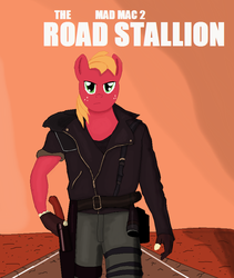 Size: 748x888 | Tagged: safe, artist:zergrex, big macintosh, earth pony, anthro, g4, crossover, gun, mad max, male, shotgun, solo, weapon