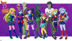 Size: 1920x1080 | Tagged: safe, artist:glaceonfrozen, artist:uotapo, discord, king sombra, lemon zest, lightning dust, queen chrysalis, sci-twi, sour sweet, sugarcoat, sunny flare, twilight sparkle, human, equestria girls, friendship games, boots, clothes, crossed arms, crystal prep academy, crystal prep shadowbolts, equestria girls-ified, fingerless gloves, glasses, gloves, gold tooth, high heels, speculation, wallpaper, wine glass