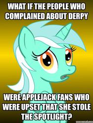 Size: 625x833 | Tagged: safe, lyra heartstrings, g4, my little pony: friendship is magic, the last roundup, conspiracy lyra, derpygate, exploitable meme, meme, meta