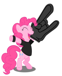 Size: 7709x9515 | Tagged: safe, artist:stainless33, pinkie pie, earth pony, pony, g4, absurd resolution, bipedal, clothes, female, foam finger, heavy metal, open mouth, simple background, smiling, solo, t-shirt, transparent background, vector