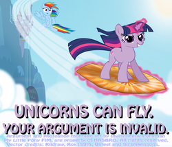 Size: 709x608 | Tagged: safe, artist:ponymaan, artist:qsteel, artist:rox159th, artist:sirspikensons, artist:the smiling pony, rainbow dash, twilight sparkle, g4, magic, shield, telekinesis, your argument is invalid