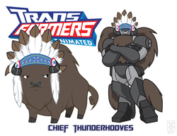 Size: 3300x2550 | Tagged: safe, artist:inspectornills, chief thunderhooves, bison, buffalo, cybertronian, robot, g4, crossover, high res, male, transformares, transformerfied, transformers, transformers animated
