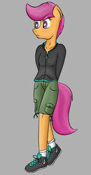 Size: 500x960 | Tagged: safe, artist:floret, scootaloo, anthro, g4, clothes, equestria girls outfit