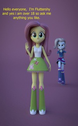 Size: 540x864 | Tagged: safe, artist:creatorofpony, fluttershy, trixie, equestria girls, g4, 3d, ask, blender, blog, boots, clothes, fluttershy's skirt, shoes, skirt, socks, tumblr