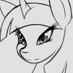 Size: 2000x2000 | Tagged: safe, artist:silverfox057, twilight sparkle, g4, female, frown, glare, high res, monochrome, solo