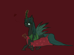 Size: 2000x1500 | Tagged: safe, artist:vahila, queen chrysalis, g4, female, heart, pillow, simple background, solo